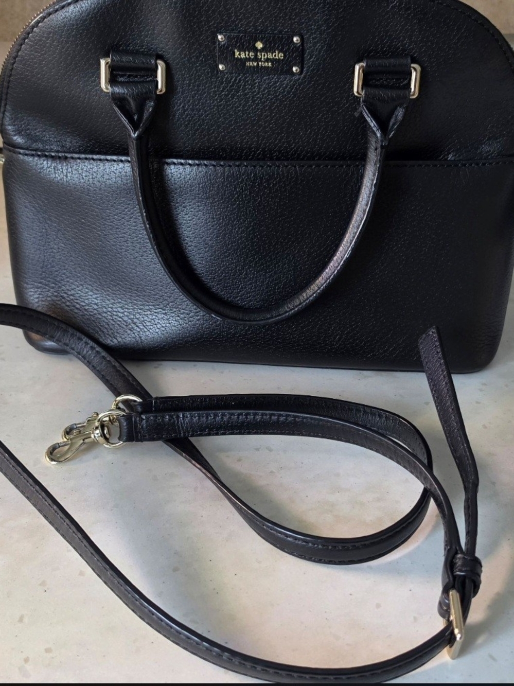 kate spade Black Pebbled Leather Satchel with Strap